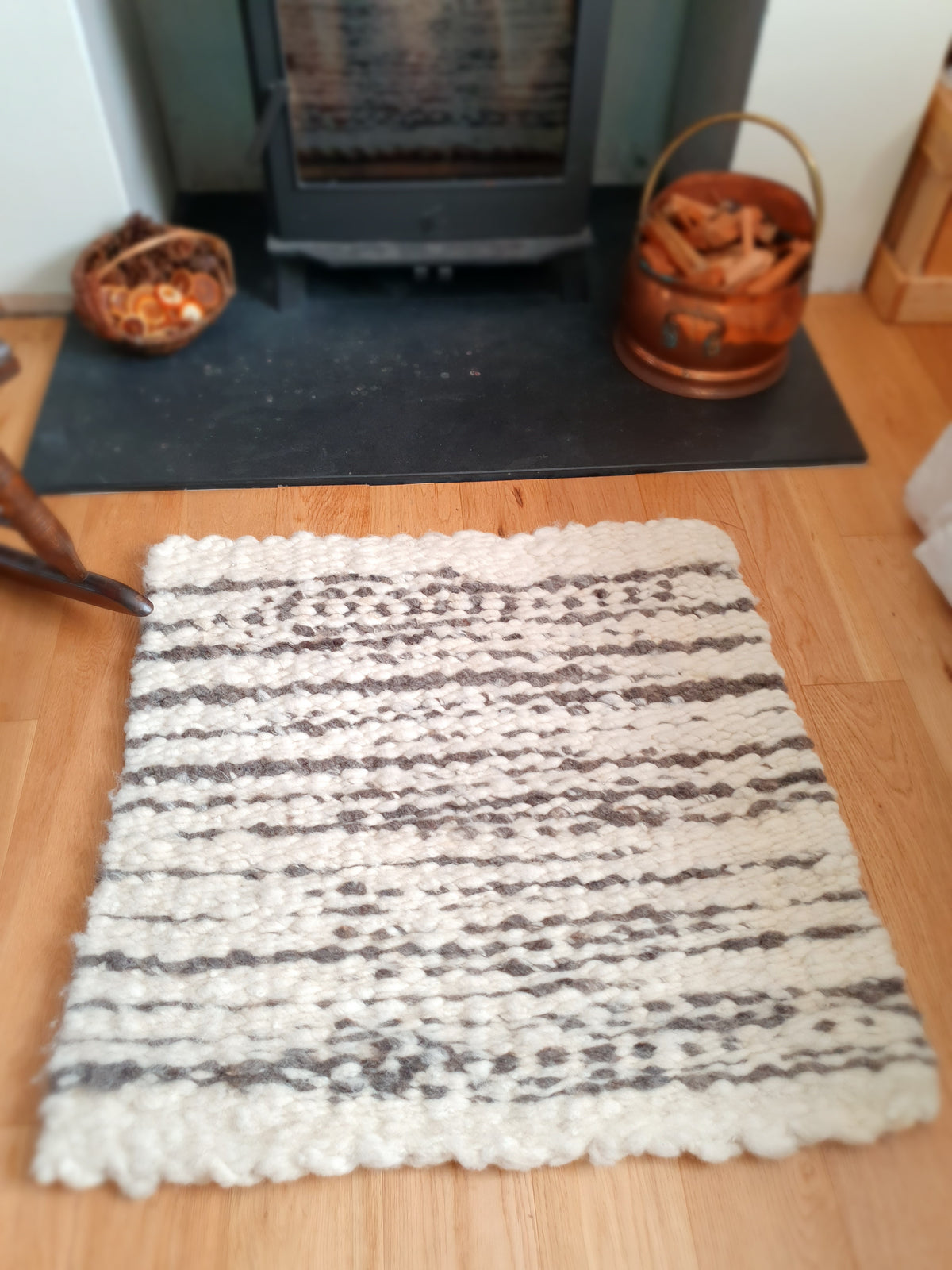 Striped carded wool rug