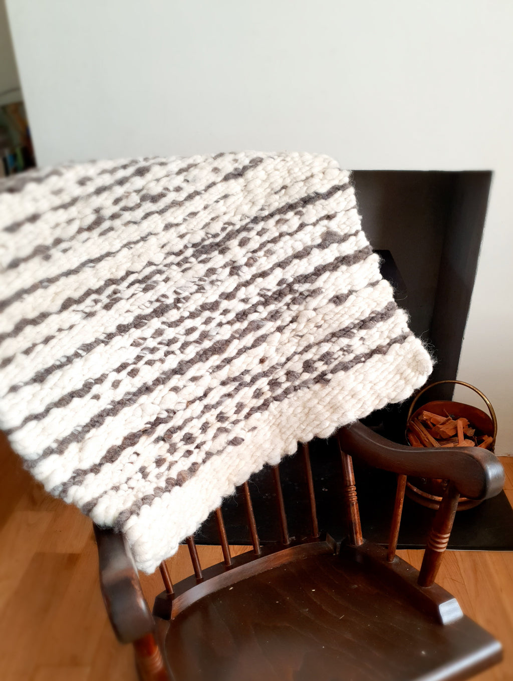 Striped carded wool rug