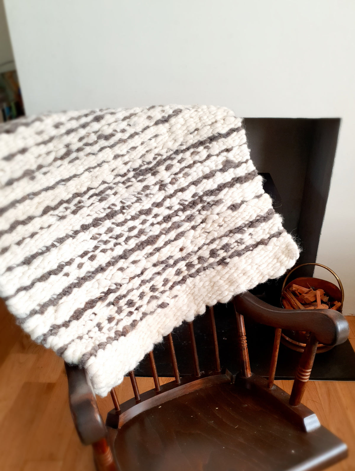 Striped carded wool rug