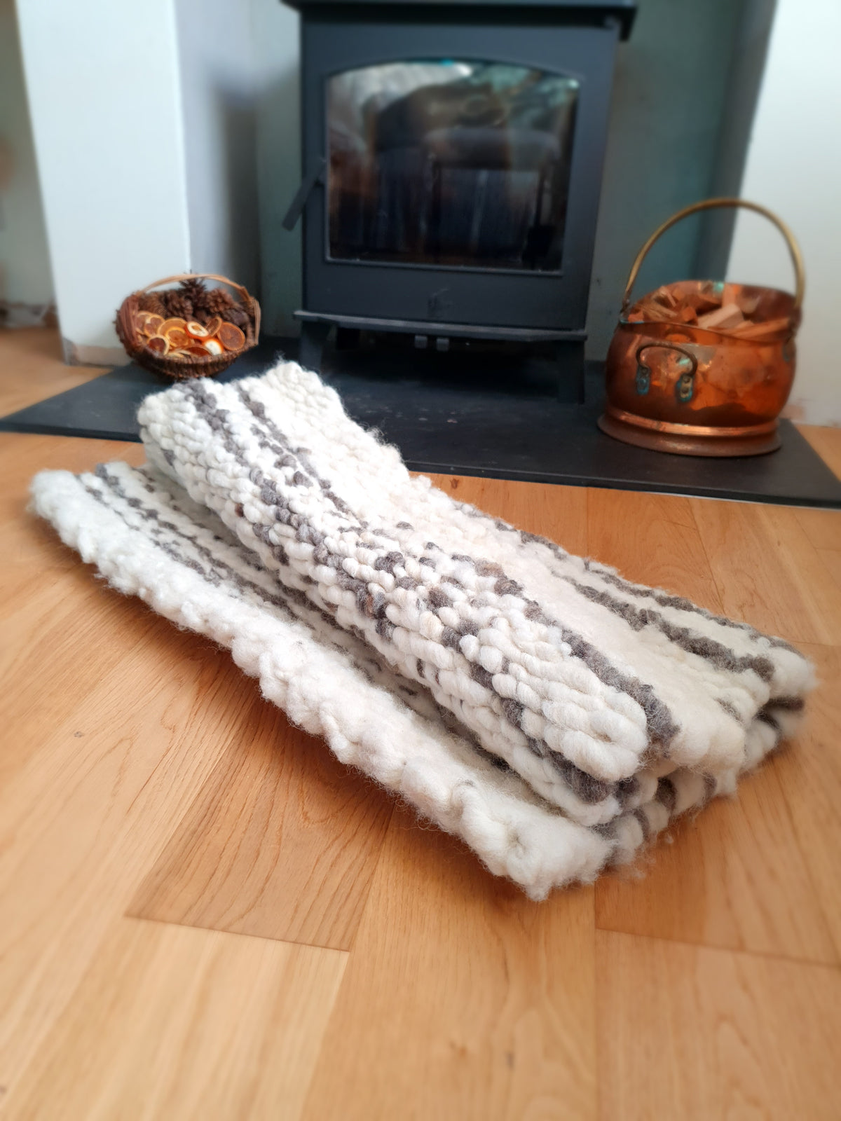 Striped carded wool rug