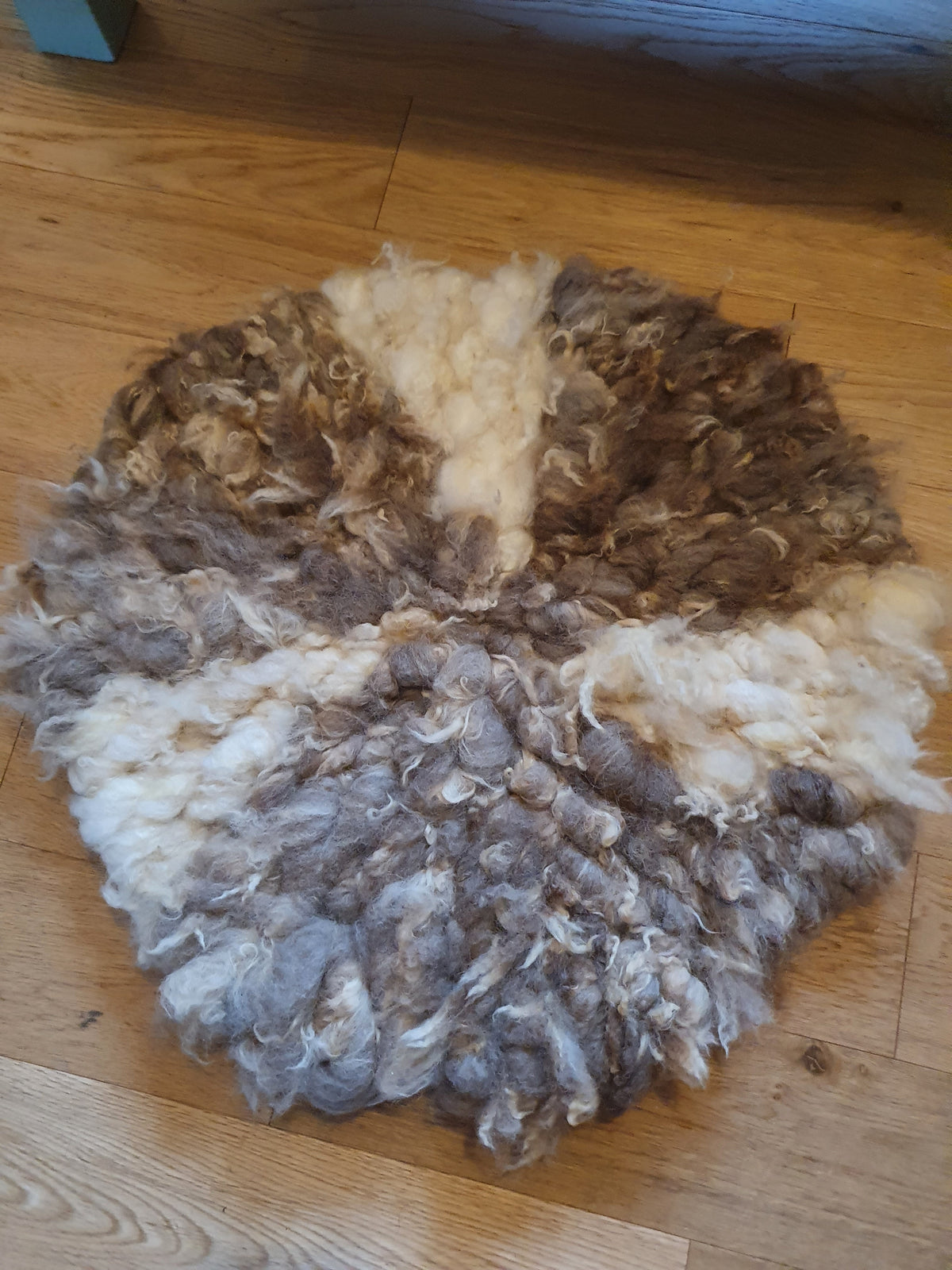 Small round mixed romney wool rug